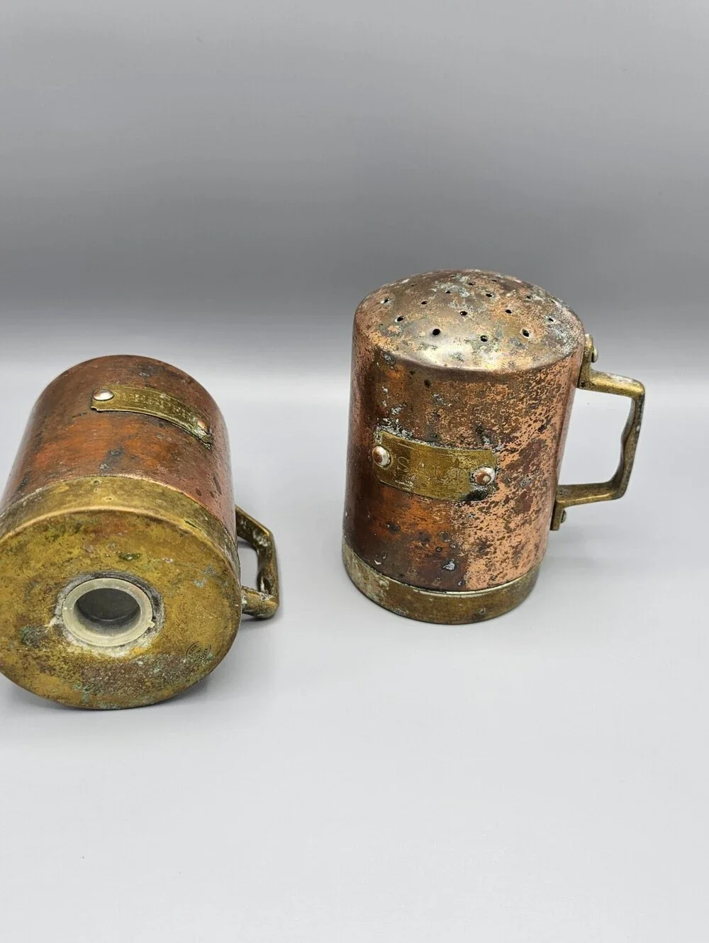 Vintage Copper and Brass Pepper Shakers Set of 2